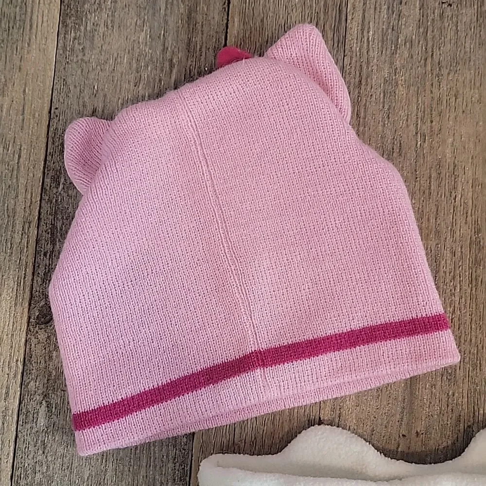 Girls kitten winter beanie with extra panda earwarmer